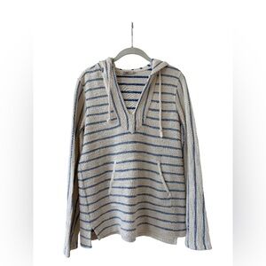Faherty Blue and Cream Striped Terrycloth Hoodie
